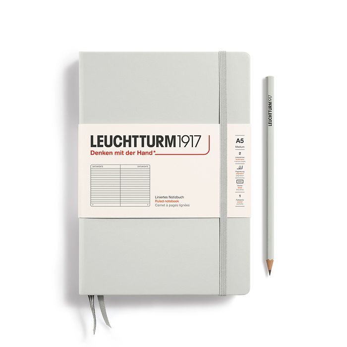 Notebook Medium (A5), Hardcover, 251 numbered pages, Light Grey, ruled