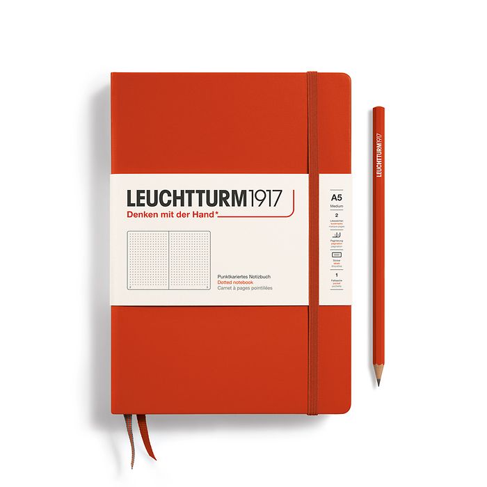 Notebook Medium (A5), Hardcover, 251 numbered pages, Fox Red, dotted