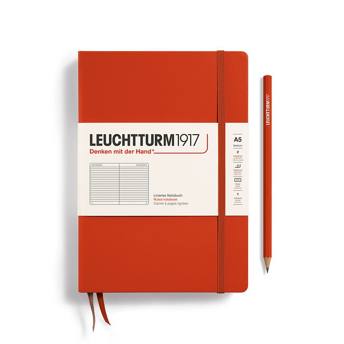 Notebook Medium (A5), Hardcover, 251 numbered pages, Fox Red, ruled