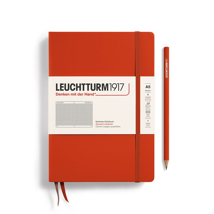 Notebook Medium (A5), Hardcover, 251 numbered pages, Fox Red, squared