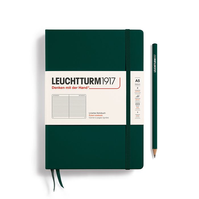 Notebook Medium (A5), Hardcover, 251 numbered pages, Forest Green, ruled
