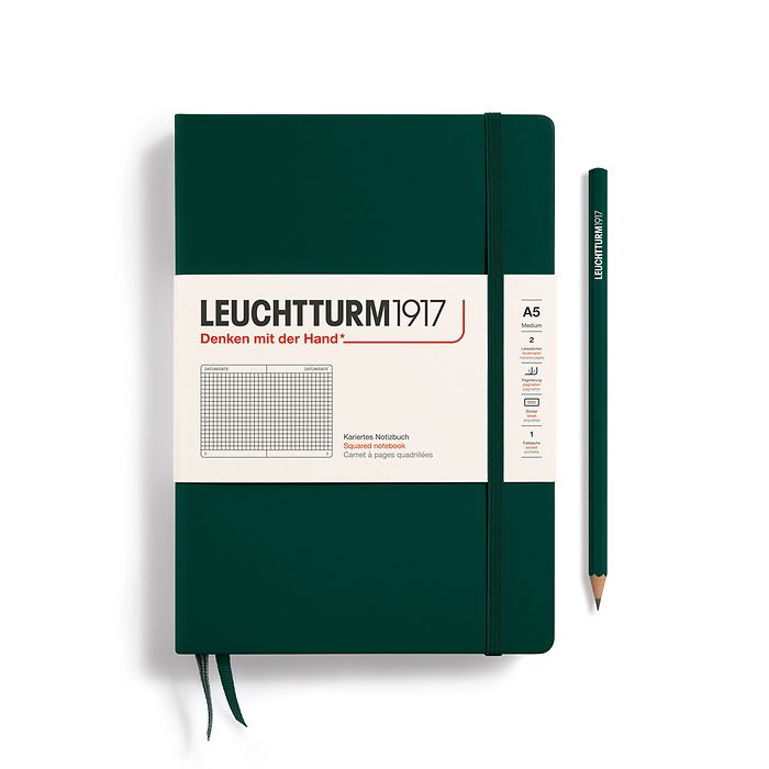 Notebook Medium (A5), Hardcover, 251 numbered pages, Forest Green, squared