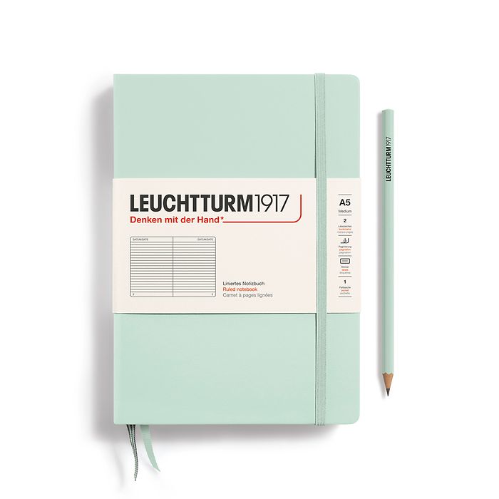 Notebook Medium (A5), Hardcover, 251 numbered pages, Mint Green, ruled