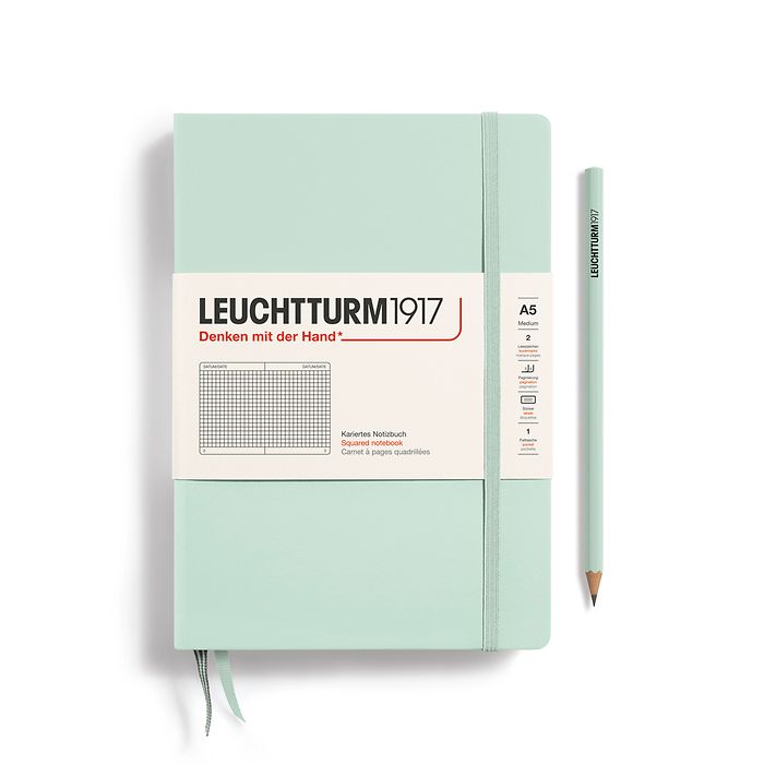 Notebook Medium (A5), Hardcover, 251 numbered pages, Mint Green, squared