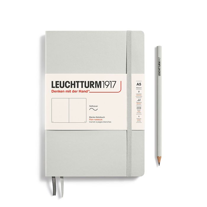 Notebook Medium (A5), Softcover, 123 numbered pages, Light Grey, plain