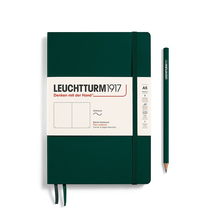 Notebook Medium (A5), Softcover, 123 numbered pages, Forest Green, plain