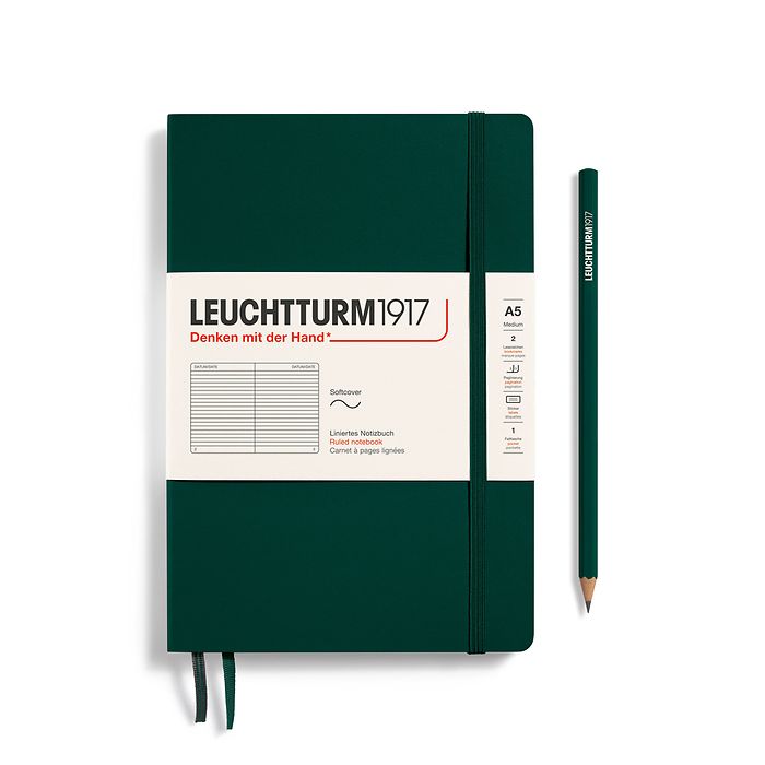 Notebook Medium (A5), Softcover, 123 numbered pages, Forest Green, ruled