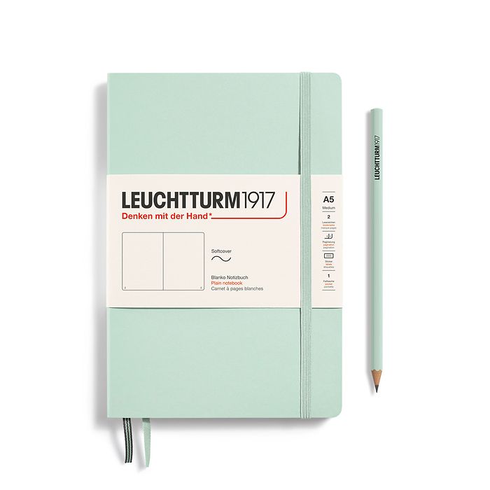Notebook Medium (A5), Softcover, 123 numbered pages, Mint Green, plain