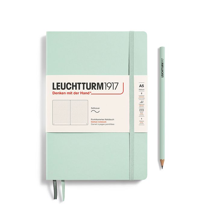 Notebook Medium (A5), Softcover, 123 numbered pages, Mint Green, dotted