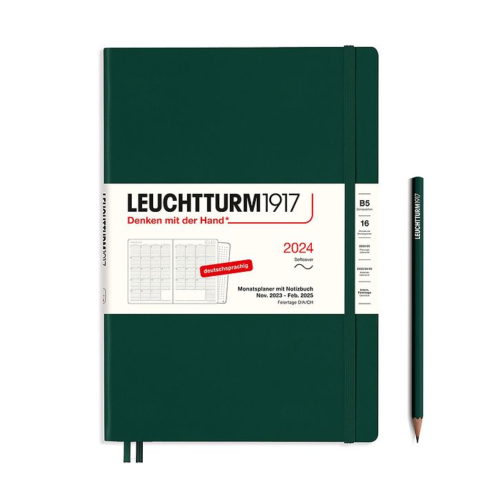 Monthly Planner & Notebook Composition (B5) 2024, 16 Months, Softcover, Forest Green, Germ