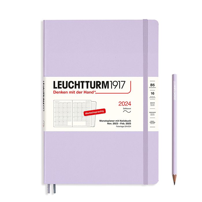 Monthly Planner & Notebook Composition (B5) 2024, 16 Months, Softcover, Lilac, German