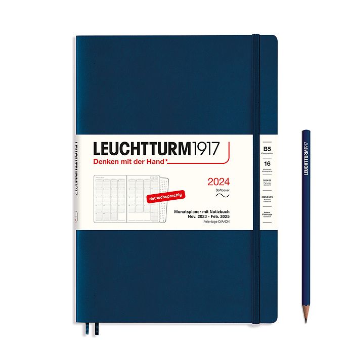 Monthly Planner & Notebook Composition (B5) 2024, 16 Mon., Softcover, Navy, German