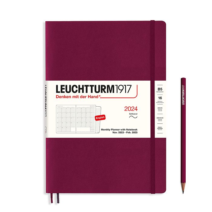 Monthly Planner & Notebook Composition (B5) 2024, 16 Months, Softcover, Port Red, English