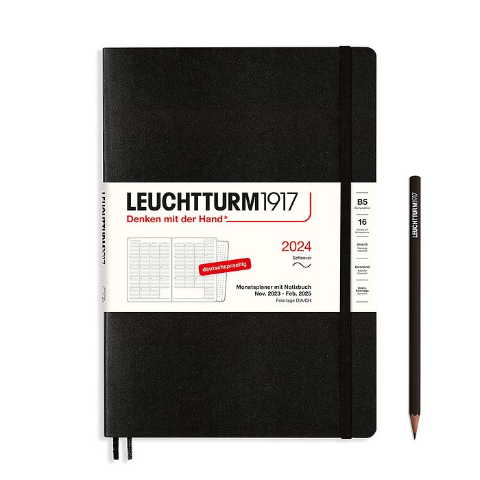 Monthly Planner & Notebook Composition (B5) 2024, 16 Months, Softcover, Black, German