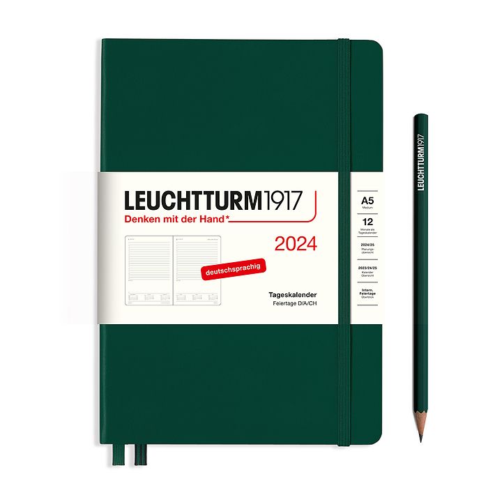 Daily Planner Medium (A5) 2024, Forest Green, German