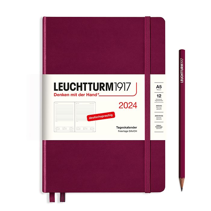 Daily Planner Medium (A5) 2024, Port Red, German