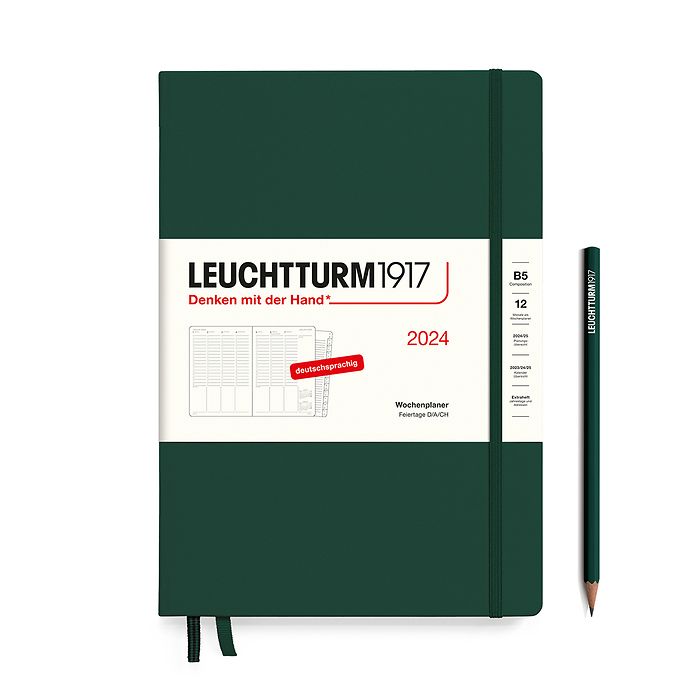 Week Planner Composition (B5)  2024, with booklet, Forest Green, German