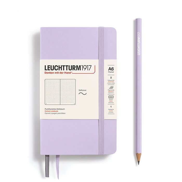 Notebook Pocket (A6), Softcover, 123 numbered pages, Lilac, dotted