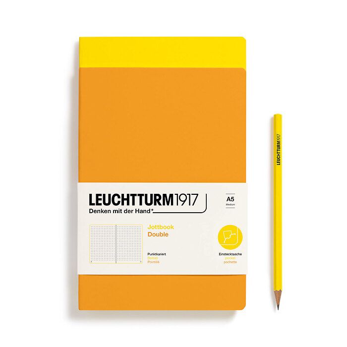 Jottbook (A5), 59 numbered pages, dotted, Lemon and Rising Sun, Pack of 2