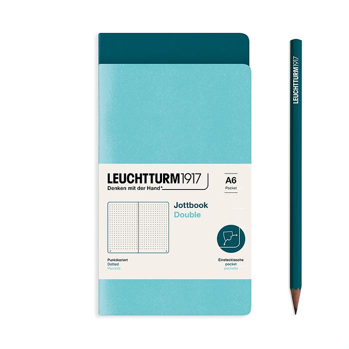 Jottbook (A6), 59 numbered pages, dotted, Aquamarine and Pacific Green, Pack of 2