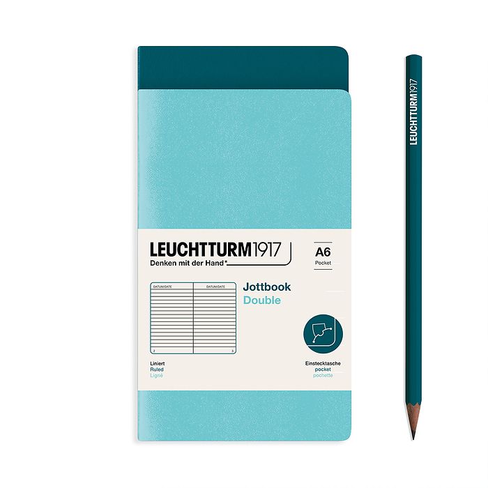 Jottbook (A6), 59 numbered pages, ruled, Aquamarine and Pacific Green, Pack of 2