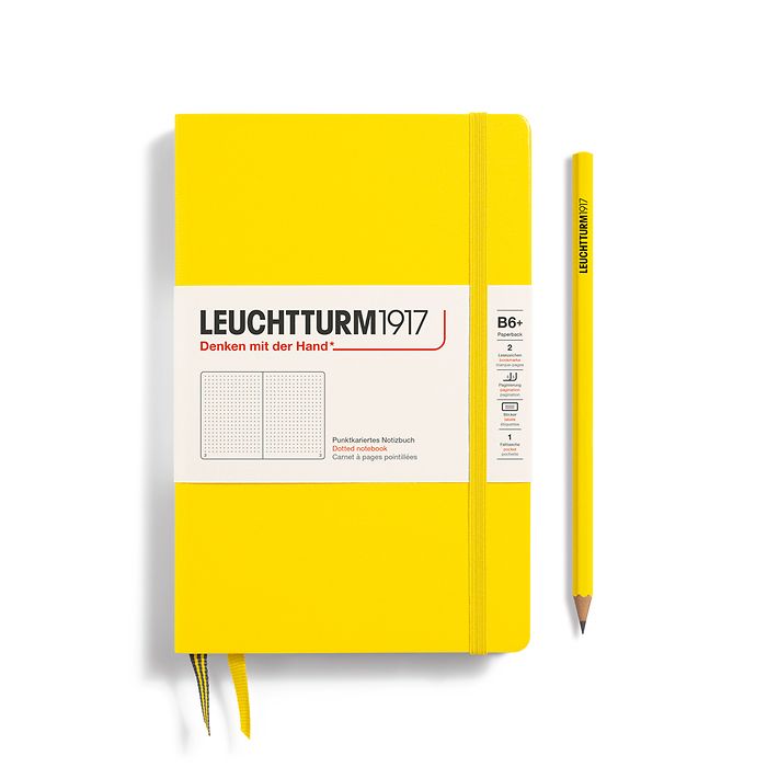 Notebook Paperback (B6+), Hardcover, 219 numbered pages, Lemon, dotted