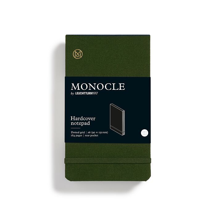 Notepad Pocket (A6) Monocle, Hardcover, 184 numbered pages, Olive, Dotted
