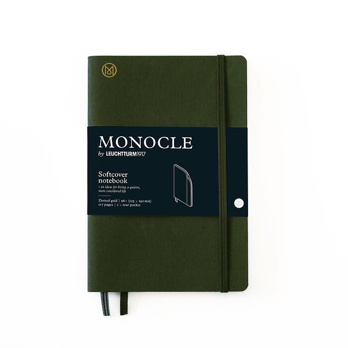 Notebook B6+ Monocle, Softcover, 128 numbered pages, Olive, dotted