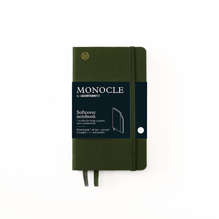 Notebook A6 Monocle, Hardcover, 192 numbered pages, Olive, dotted