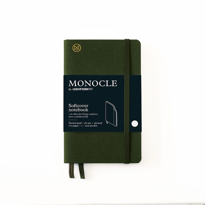 Notebook A6 Monocle, Softcover, 128 numbered pages, Olive, dotted