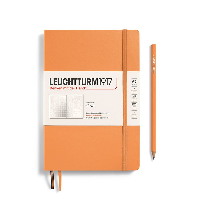 Notebook Medium (A5), Softcover, 123 numbered pages, Apricot, dotted