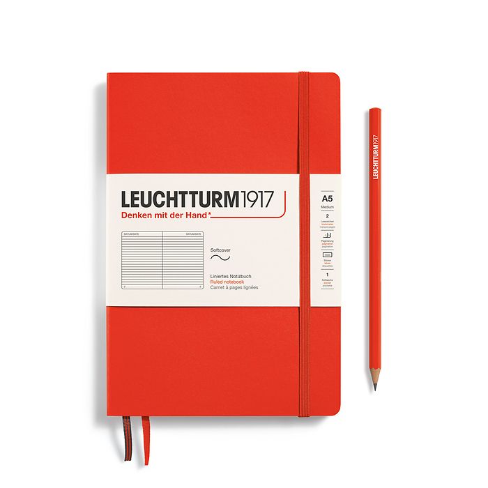 Notebook Medium (A5), Softcover, 123 numbered pages, Lobster, ruled
