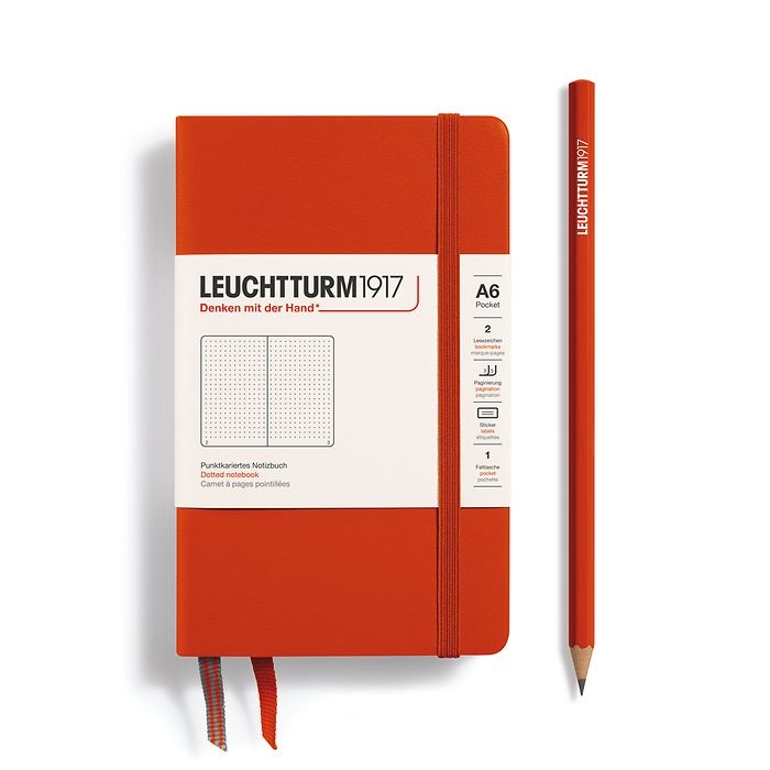 Notebook Pocket (A6), Hardcover, 187 numbered pages, Fox Red, dotted