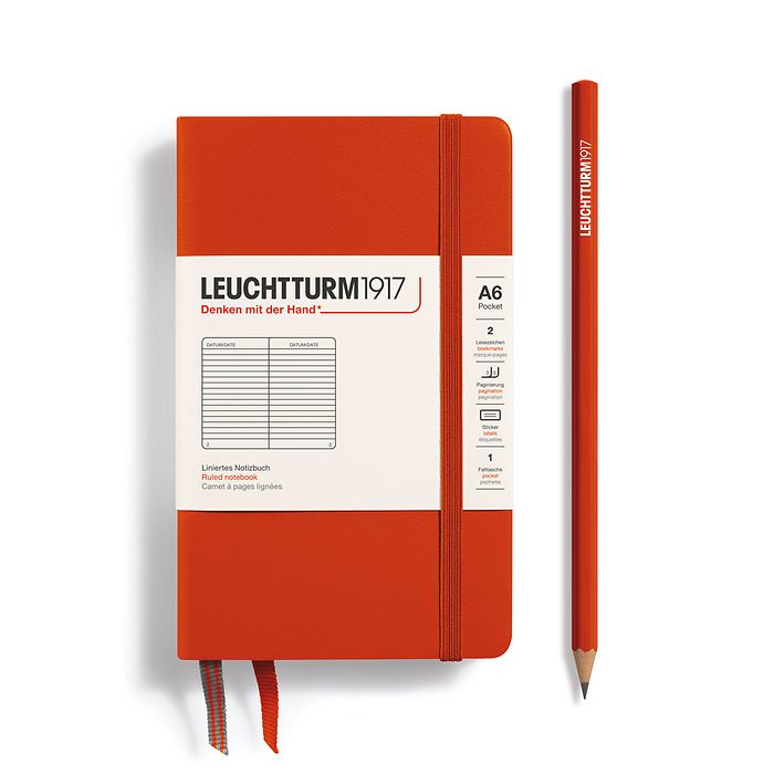 Notebook Pocket (A6), Hardcover, 187 numbered pages, Fox Red, ruled