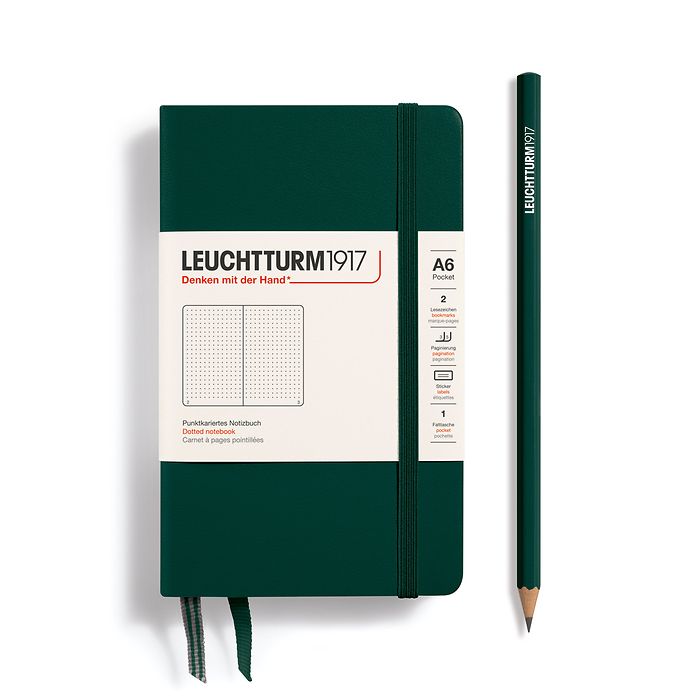 Notebook Pocket (A6), Hardcover, 187 numbered pages, Forest Green, dotted