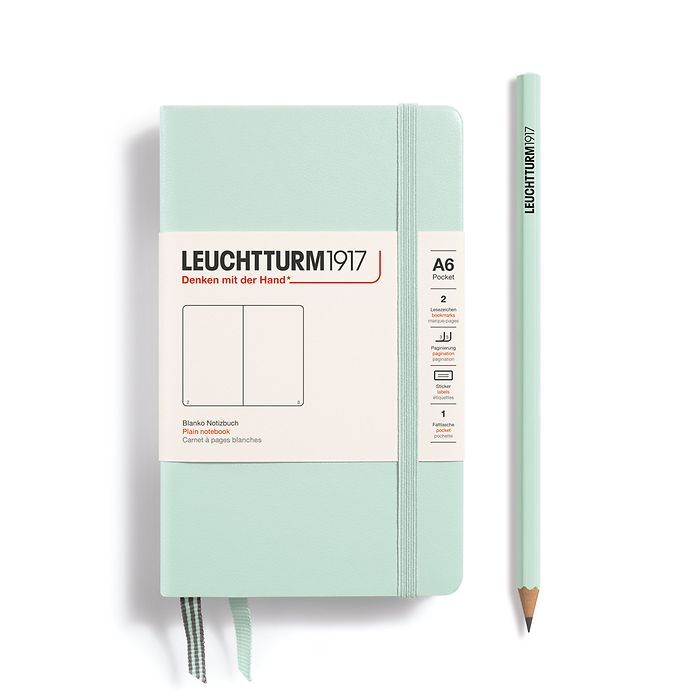 Notebook Pocket (A6), Hardcover, 187 numbered pages, Mint Green, plain