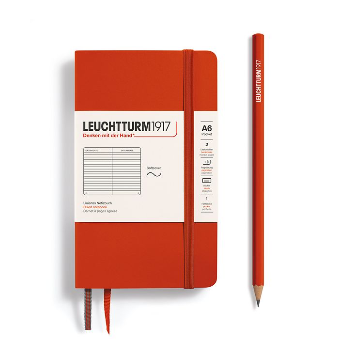 Notebook Pocket (A6), Softcover, 123 numbered pages, Fox Red, ruled
