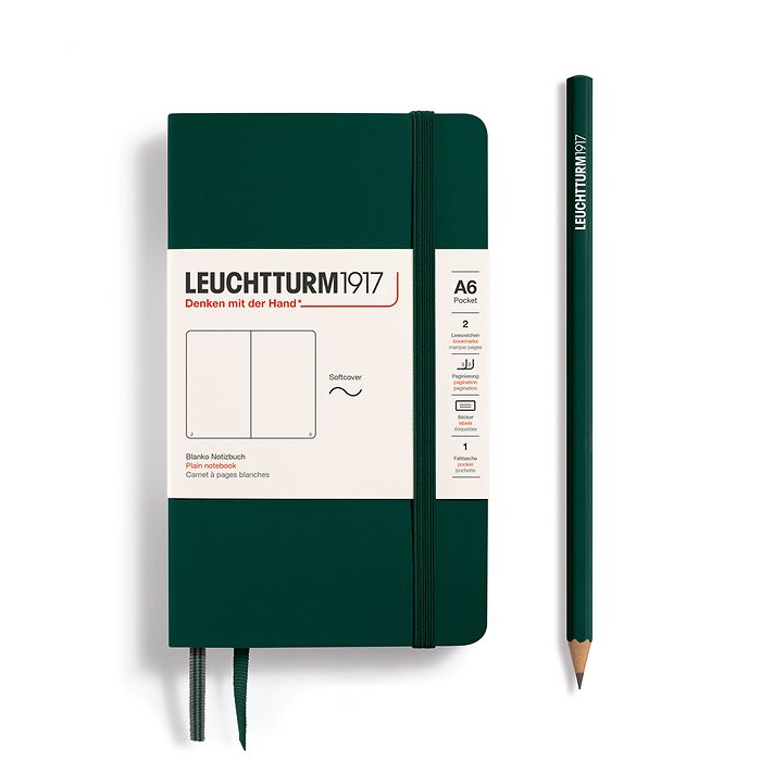 Notebook Pocket (A6), Softcover, 123 numbered pages, Forest Green, plain