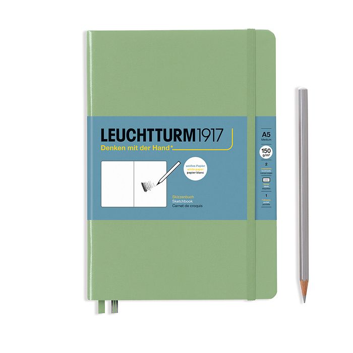 Sketchbook Medium (A5), Hardcover, 112 pages (150 g/sqm), plain, Sage