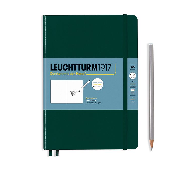 Sketchbook Medium (A5), Hardcover, 112 pages (150 g/sqm), plain, Forest Green